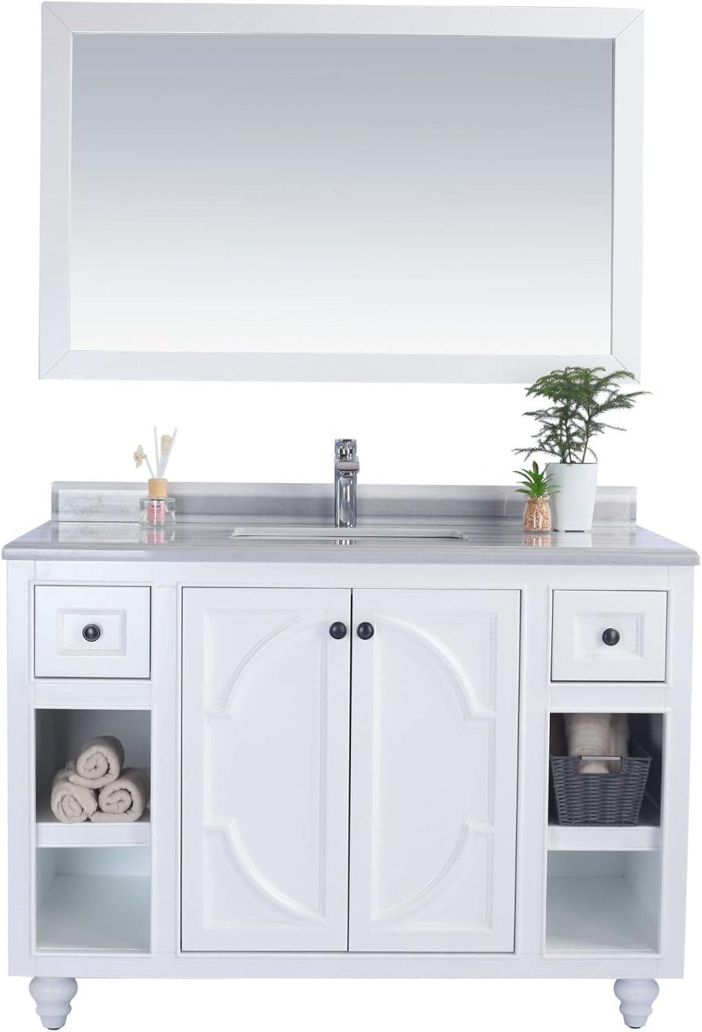 Miseno MV-48-313613 Odyssey 48" Free Standing Single Basin Vanity Set with Cabinet and Vanity Top - White/White Stripes