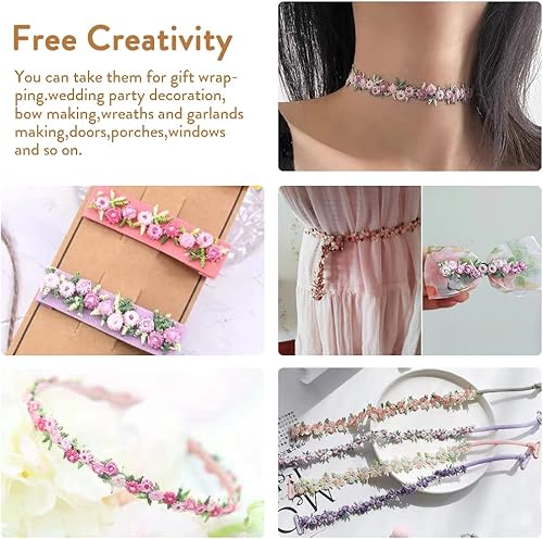 Miniatura 4 de LANEHUA Cinta de encaje con patrón floral de rosa púrpura claro 5 yardas para costura envoltura de paquetes de regalo manualidades de bricolaje y