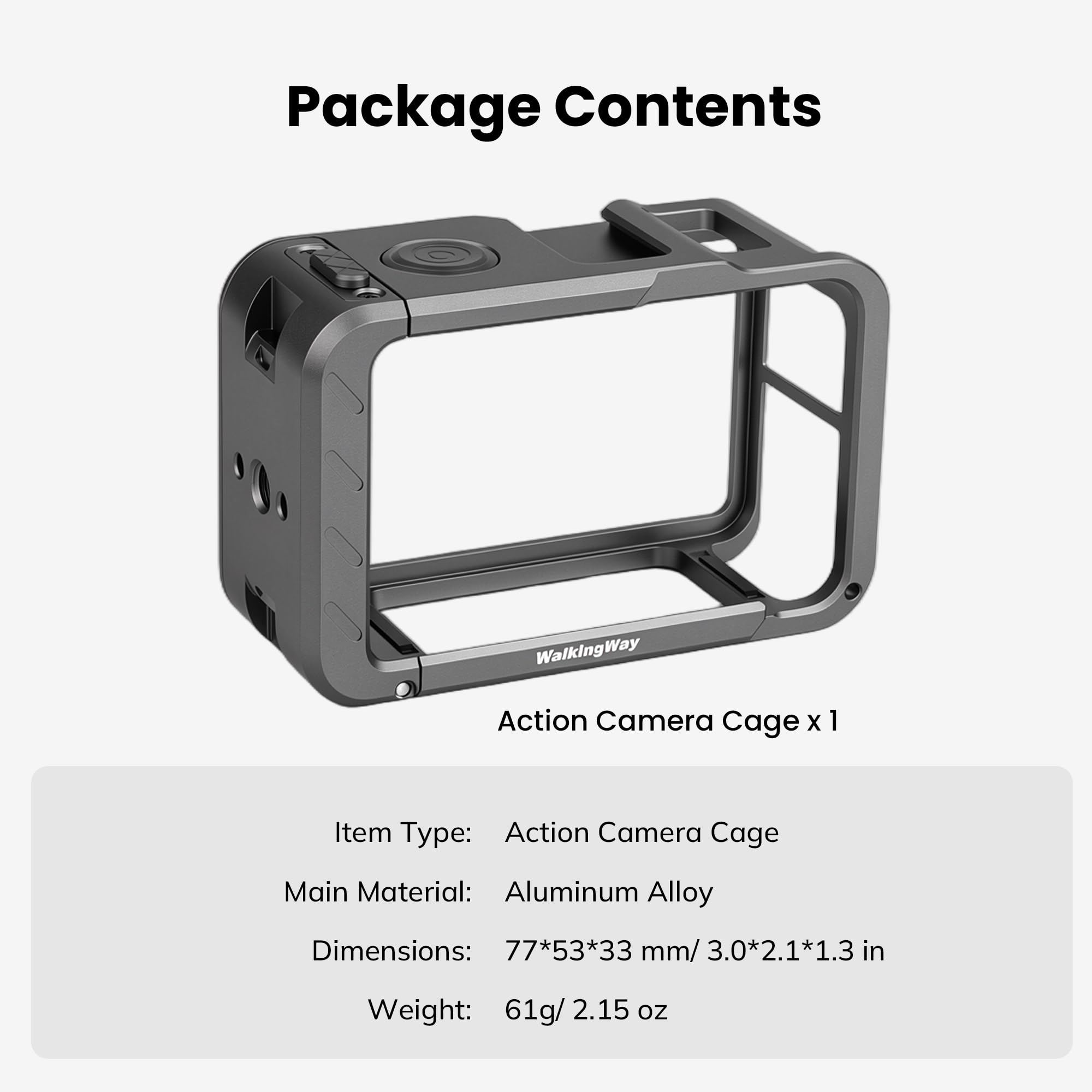Walking Way Gabbia Protettiva in Metallo per DJI Osmo Action 5 Pro/4/3, Telaio in Lega di Alluminio con Slitta a Freddo e Filettatura da 1/4"-20, Attacco Magnetico Rapido per Accessori DJI Mic