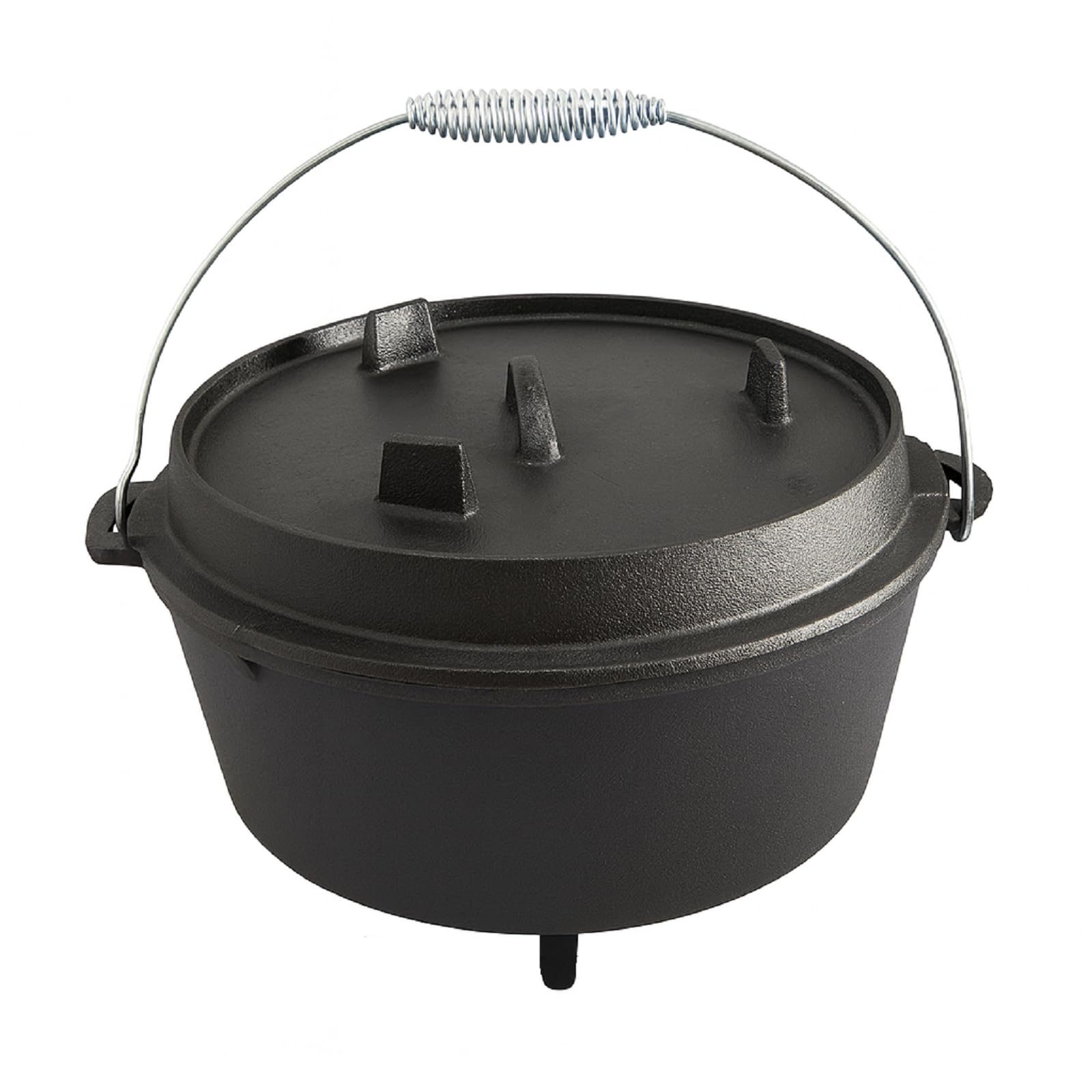 QLS Kociołek żeliwny Dutch Oven 6 L z pokrywą | Masywne żeliwo równomiernie trzyma ciepło. Do zup, gulaszy i duszenia na grillu, żarze lub ognisku