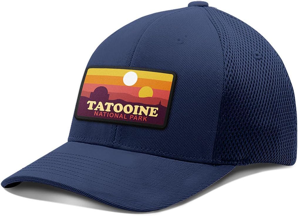 Tatooine National Park Patch - Ultrafibre Airmesh Fitted Hat - Breathable Mesh Side for Casual Wear & Outdoor Activities - Baseball Cap Women & Men (Navy, Large-Extra Large, l)