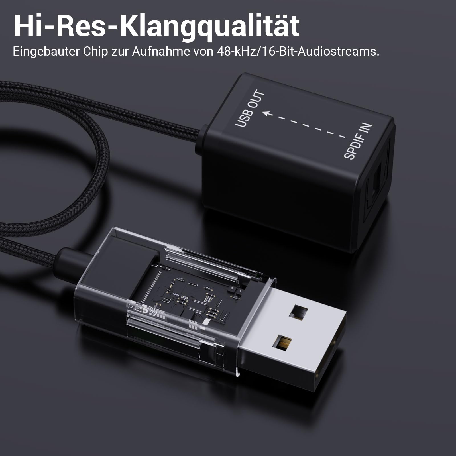 Cubilux USB A SPDIF Eingang Adapter für PC, Toslink auf USB Receiver, Optical Line In Dongle, Stereo Aufnahme, Nicht zur Wiedergabe