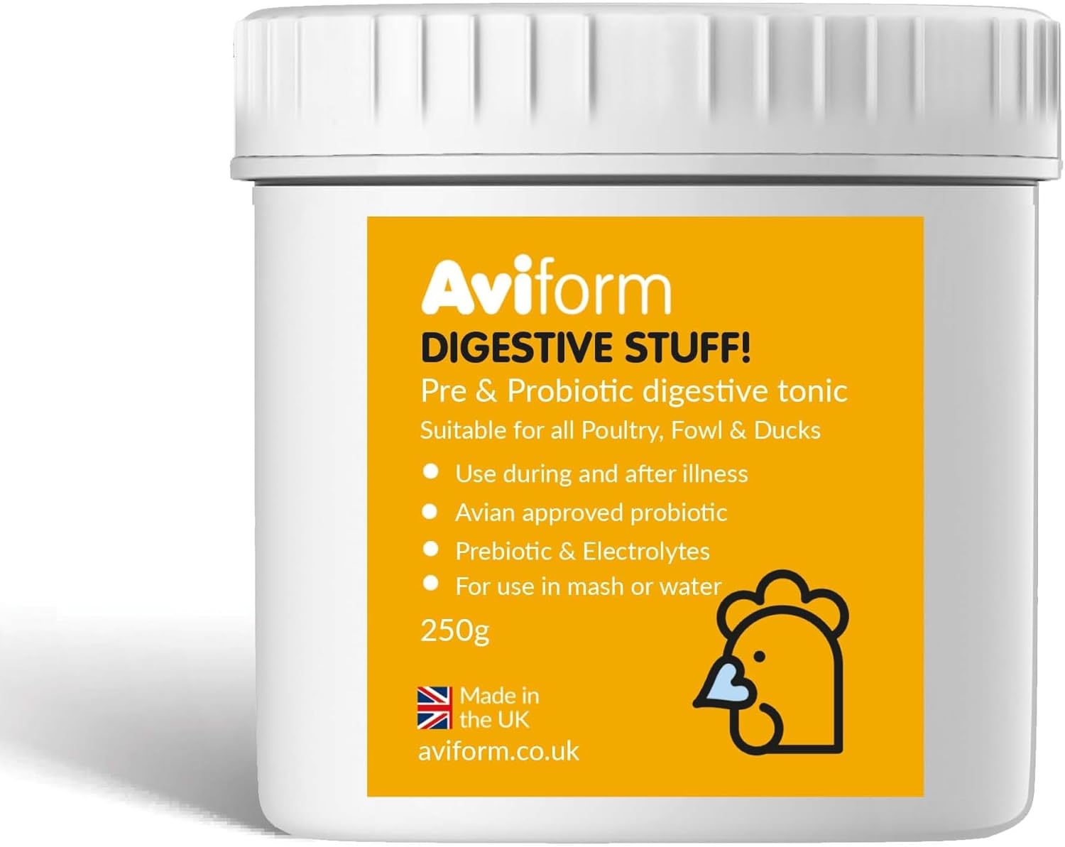 Aviform DIGESTIVE STUFF! Probiotic Chicken Recovery Supplement – Soluble Probiotic and Electrolyte Formulation – Helps Your Poultry Recover Quickly – Add To Water For Rapid Recovery (250g)