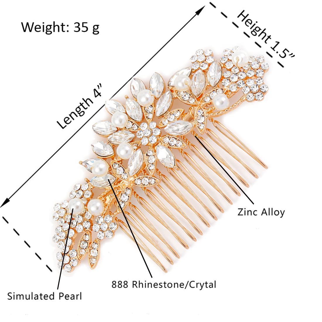 Crystal Wedding Hair Comb Bridal Hair Comb with Pearl Wedding Headpiece for party wear Golden Hair Accessory - Image 3