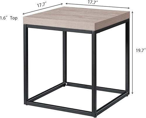 Miniatura 17 de CENSI Mesa auxiliar cuadrada moderna, mesa auxiliar de 18 pulgadas para sala de estar, parte superior de madera extra gruesa de 1.6 pulgadas y marco