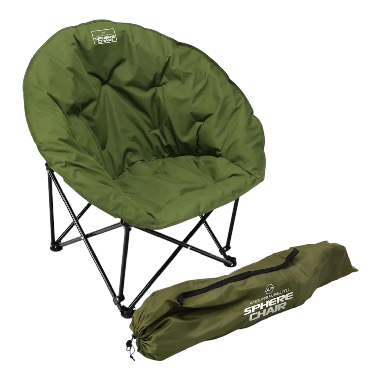 Angling Pursuits Sphere Chair, Compact Folding Carp Fishing Chair, Green, with Carry Bag