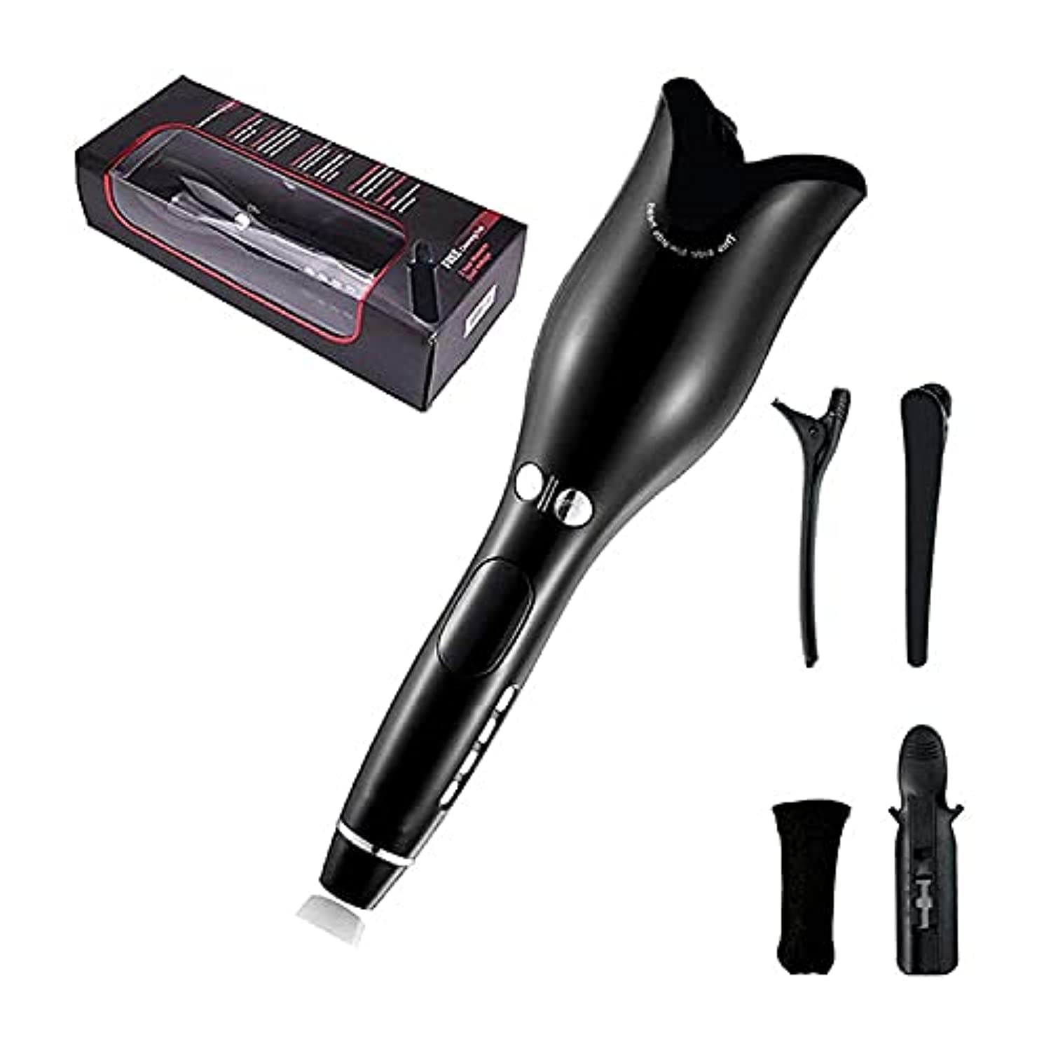 High Performance Reliable Automatic Spin n Curl Hair Curler Iron Wand Portable Rotating Ceramic 1 Inch Curling Iron Wand For All Hair Types With LCD Digital Display Hair Styling Tool BLACK