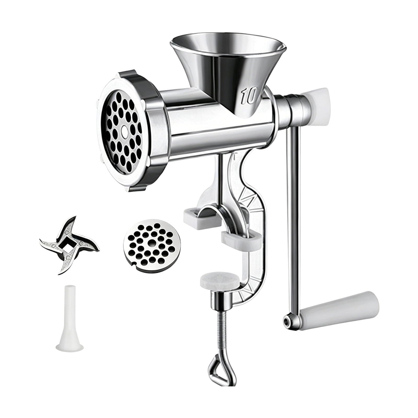 HZBB All Metal Manual Sausage Stuffer and Meat Grinder with 3 Different Size Tubes for Homemade Sausage Making Trilateral Manual Food Grinder