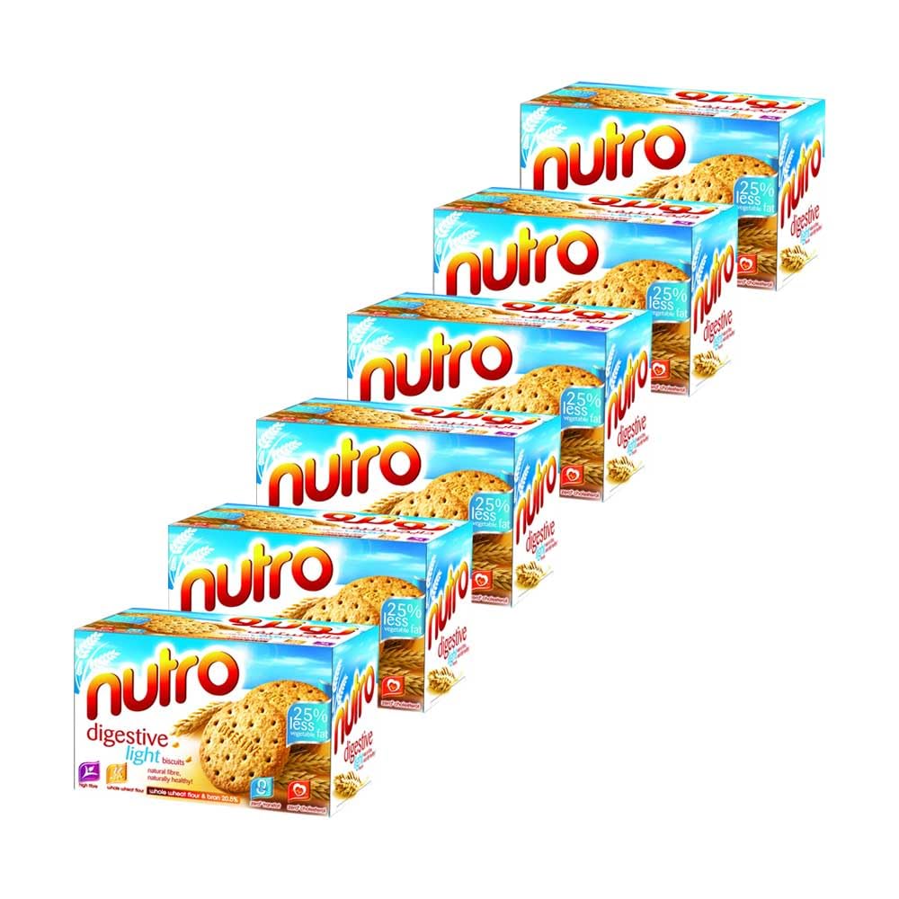 Britannia Nutro Digestive Light Biscuits 7.93oz (225g) - Whole Wheat Flavor Cookies - Breakfast & Tea Time Healthy Snacks (Pack of 6)