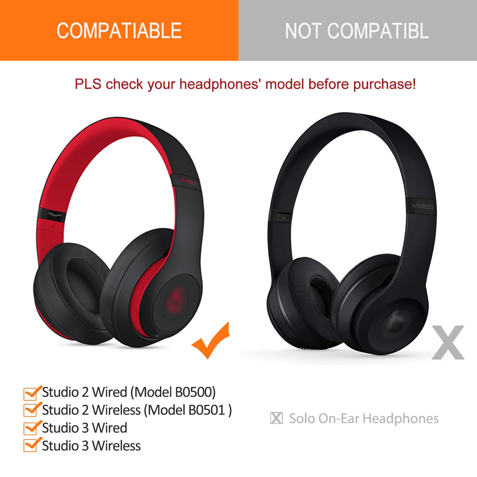 GVOEARS Studio Replacement Ear Pads - Upgraded Earpad Cover for Beats Studio 2 B0500 B0501 / Studio 3 Wired Wireless Over Ear Headphones - Cooling Gel Cushions (Black)
