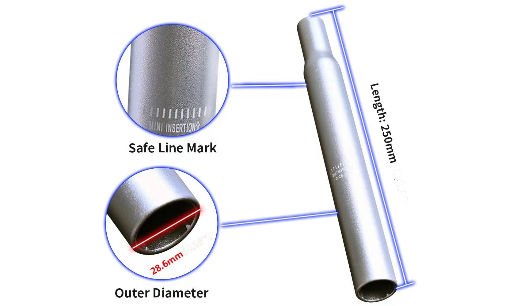 Bike Seat Post,25.4mm/27.2mm/28.6mm×250mm,Mountain Bike Seatpost,Bicycle Seat Post Aluminum Alloy Material. Bike Seatpost for Mountain Bike and Road Bike. (28.6mm×250mm)