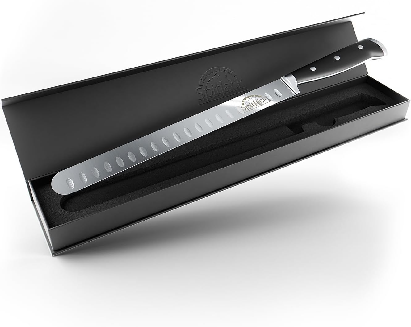 SPITJACK Brisket Knife for Meat Carving and Smoked Meat and Turkey Slicing - Stainless Steel, Granton Edge, 11 Inch Blade, BBQ Competition Chef Series