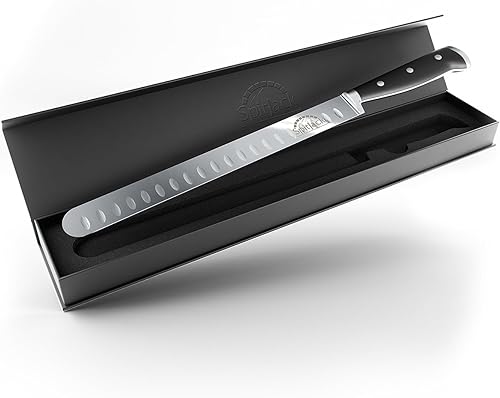 Miniatura 5 de Cuchillo de pechuga para tallar carne y rebanar carne ahumada y pavo, acero inoxidable, borde Granton, hoja de 11 pulgadas, serie de chef de