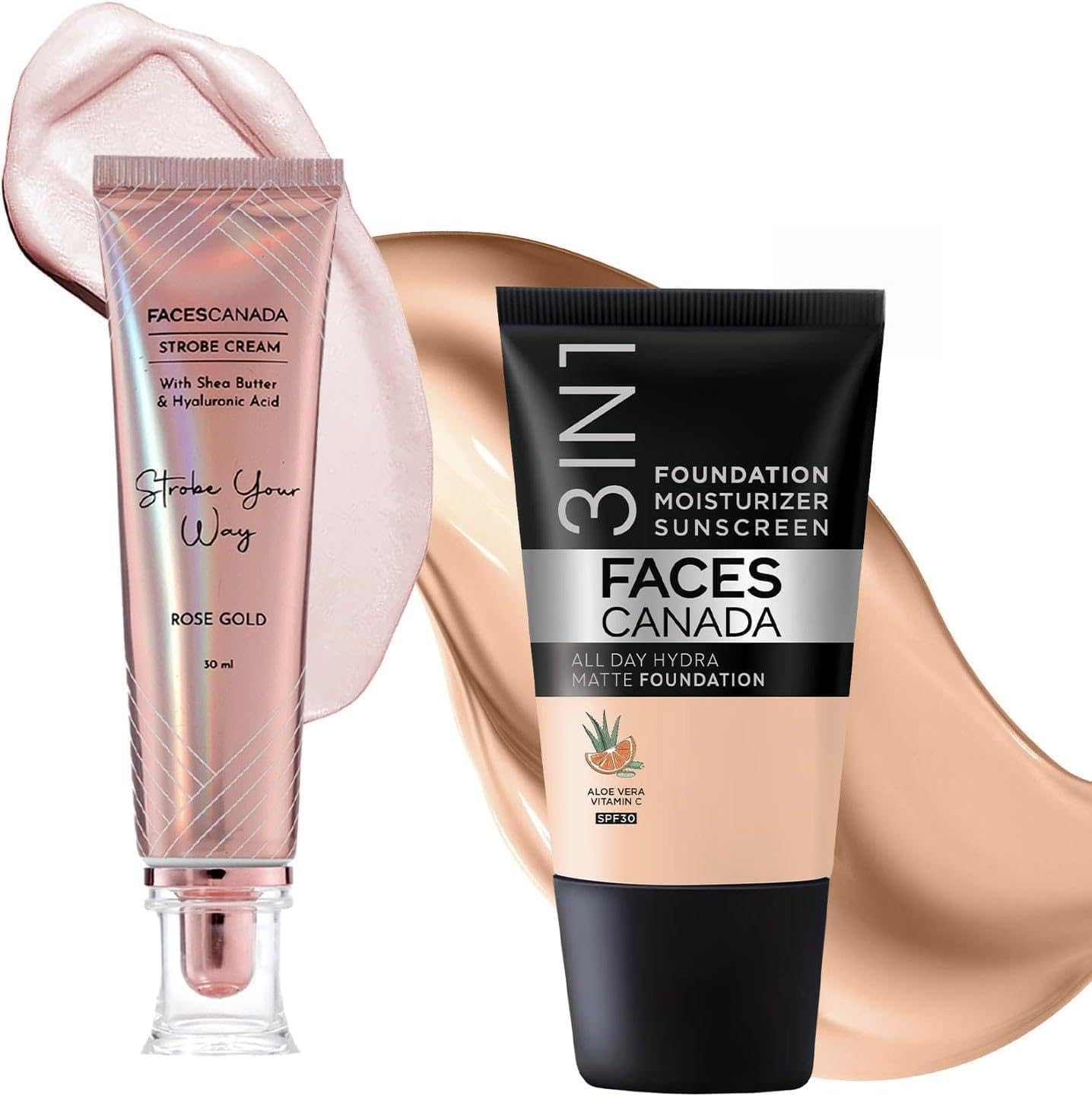FACESCANADA Glow Kit | Rose Gold Strobe Cream (30ml) + Rose Ivory Full All Day Hydra Matte Mini Foundation (18ml) | Makeup Kit For Women (Combo Pack of 2)-image-34