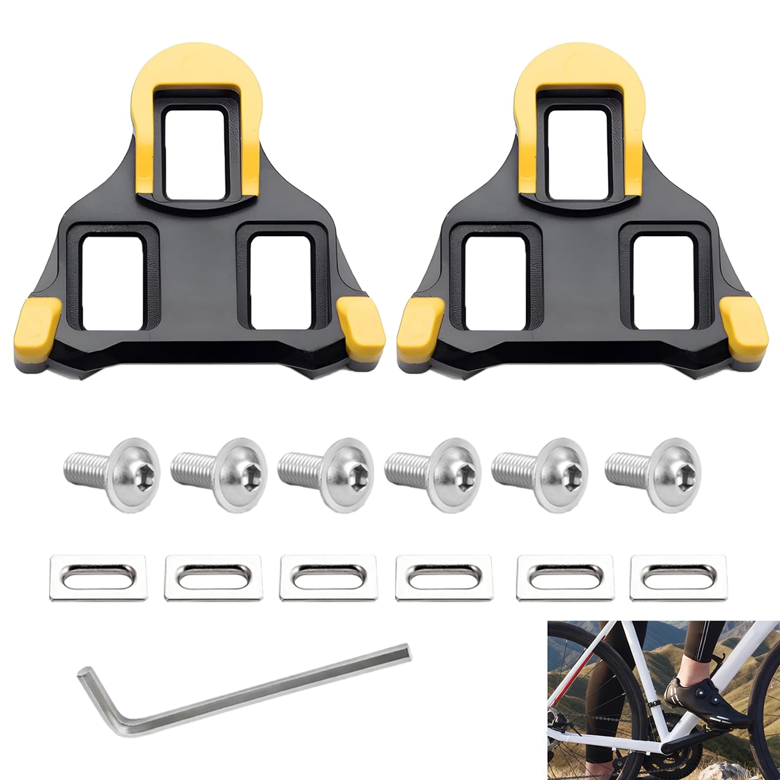 2 Pcs Road Bike Cleats for Shimano SPD-SL & SPD, Compatible with SH11 SH12 SH10 SH5, Cycling Cleats Pedal Professional Set Replacement for Road Bike MTB Indoor Cycling, Yellow 6° Floating