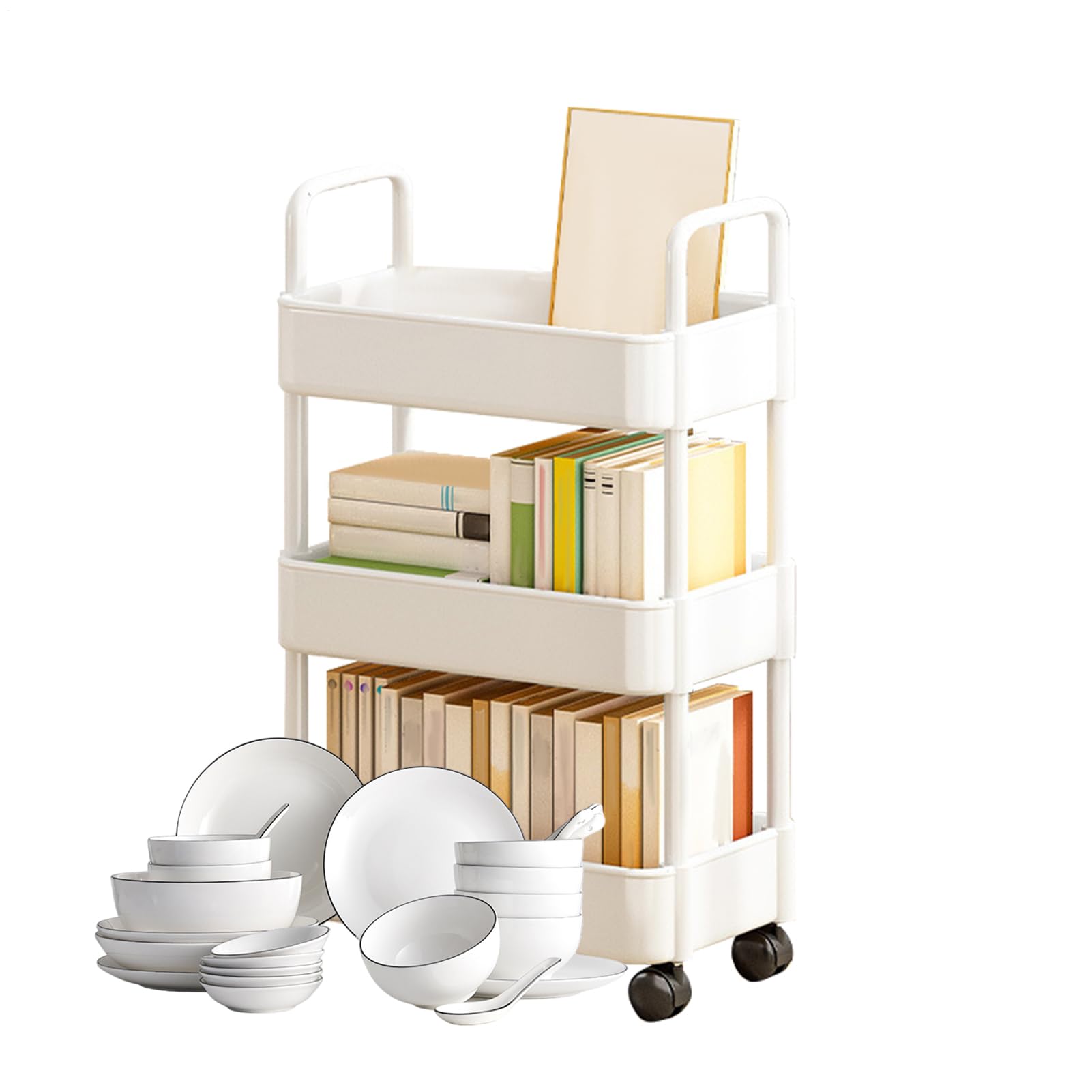 Generico Carrello con ruote, Carrello con ruote, da cucina | Carrelli multiuso a 3/4 livelli con, carrello portaoggetti con maniglie, adatto per cucina, soggiorno, posto di lavoro