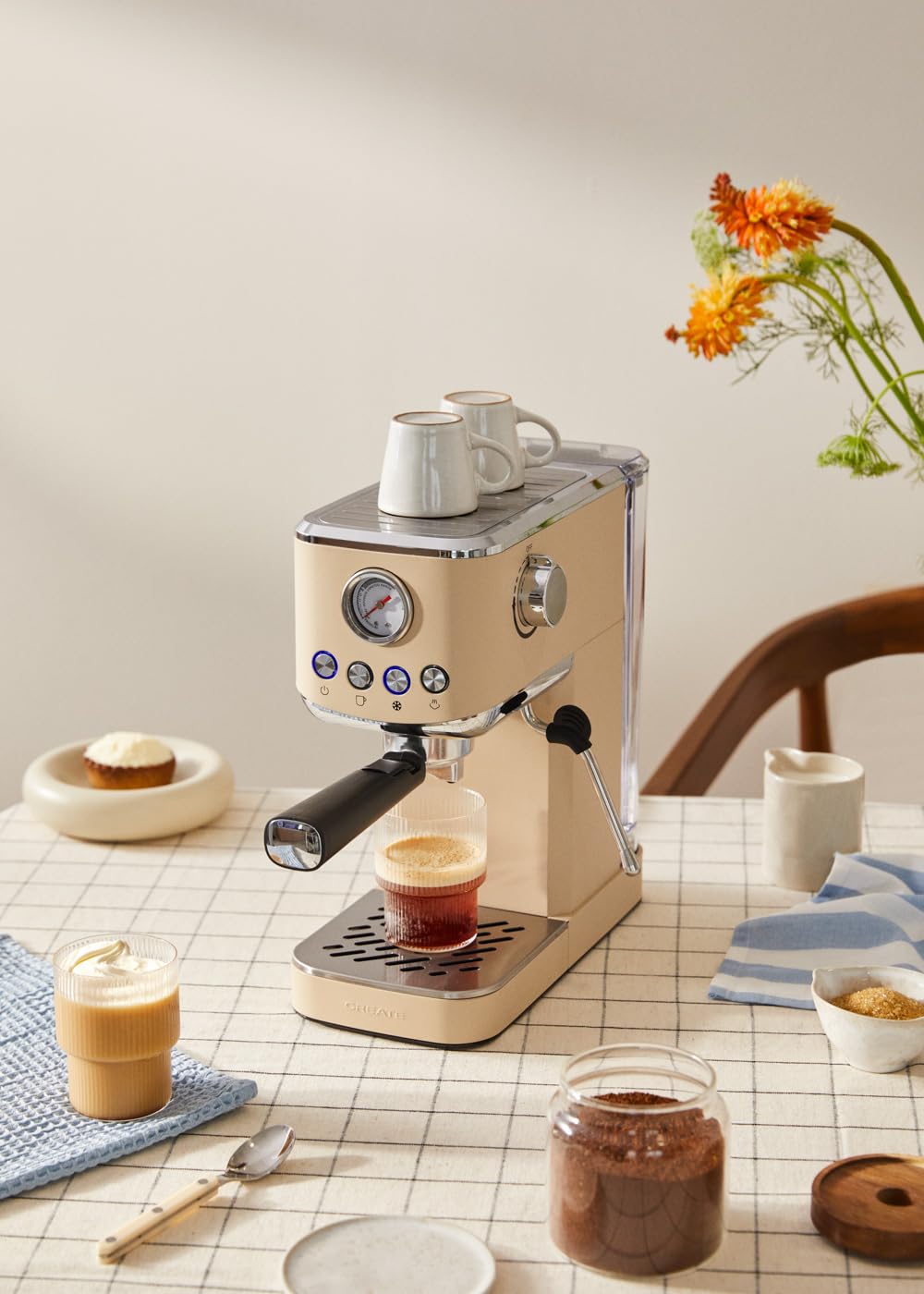 CREATE / THERA CLASSIC COMPACT/Cafetera express arena / 20 bares, semiatuomática, función café frío, brazo doble salida, depósito 1,2L, café molido y monodosis ESE 55mm, con vaporizador, 1350W