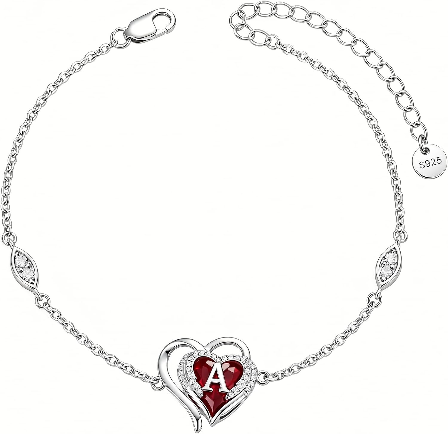 Initial Bracelet for Women 925 Sterling Silver Heart Angel Wings Initial Bracelet Anniversary Birthday Mothers Day Jewelry for Mom Her Wife