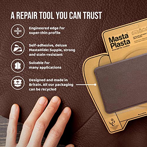 Mastaplasta Instant Self-Adhesive Premium Leather Repair Patch. Color: Mid-Brown Leather 8In X 4In /20Cm X 10Cm. Upholstery Quality Adhesive Patch For Sofas, Car Interiors, Bags & More #TOP3