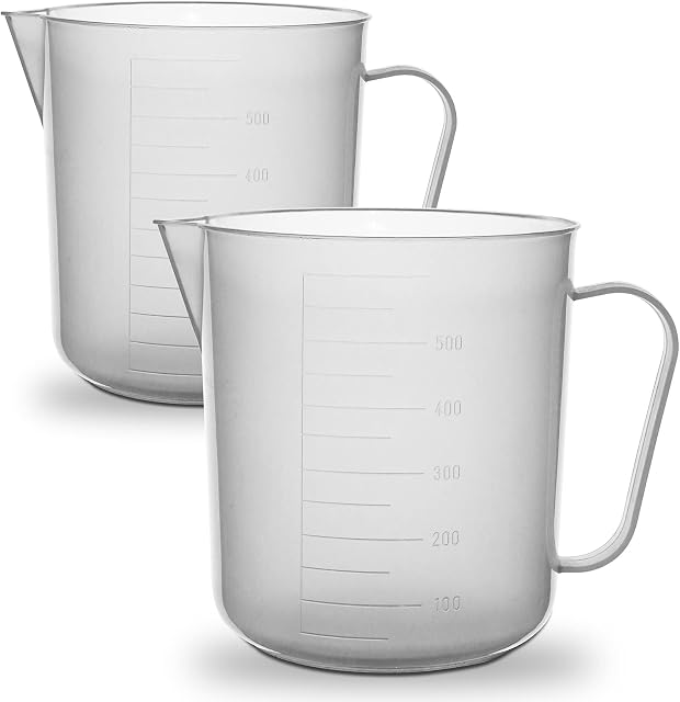 Twin Pack - RE-GEN 500ml Clear Plastic Graduated Container Beaker Measuring Jugs Ideal for Home, Kitchen, DIY, Laboratory, DIY, Arts & Crafts