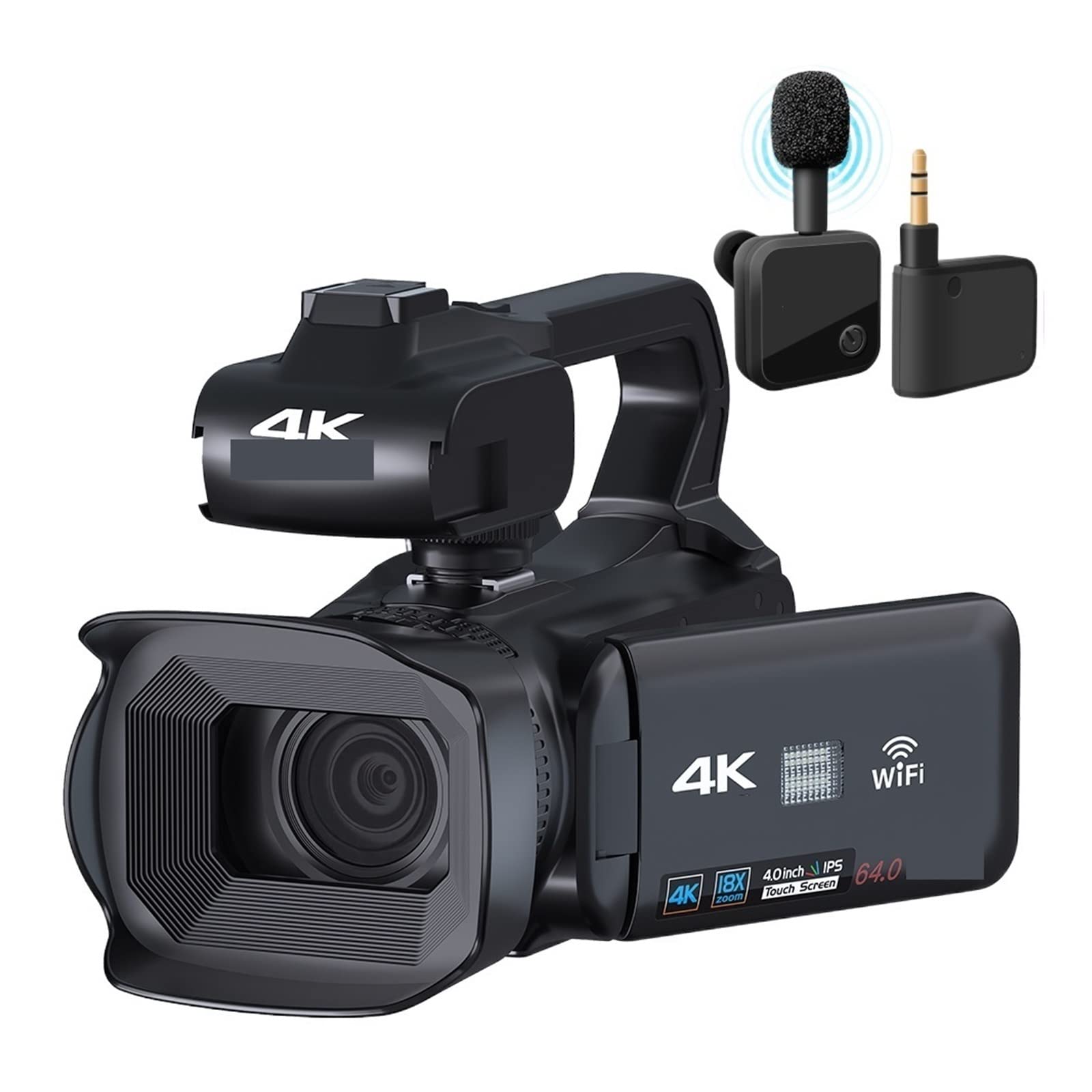 Videocamera 4K Live Stream Videocamera professionale Fotografia da 64 MP Fotocamera digitale Ruota Touch Screen Vlog Recorder Regalo per principianti(32G SD Card,With MIC Light)