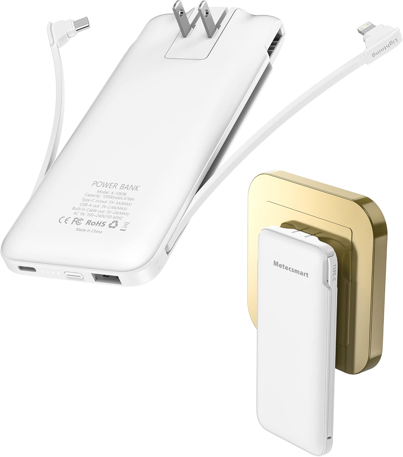 Metecsmart Portable Charger, Power Bank, Built in Cable and