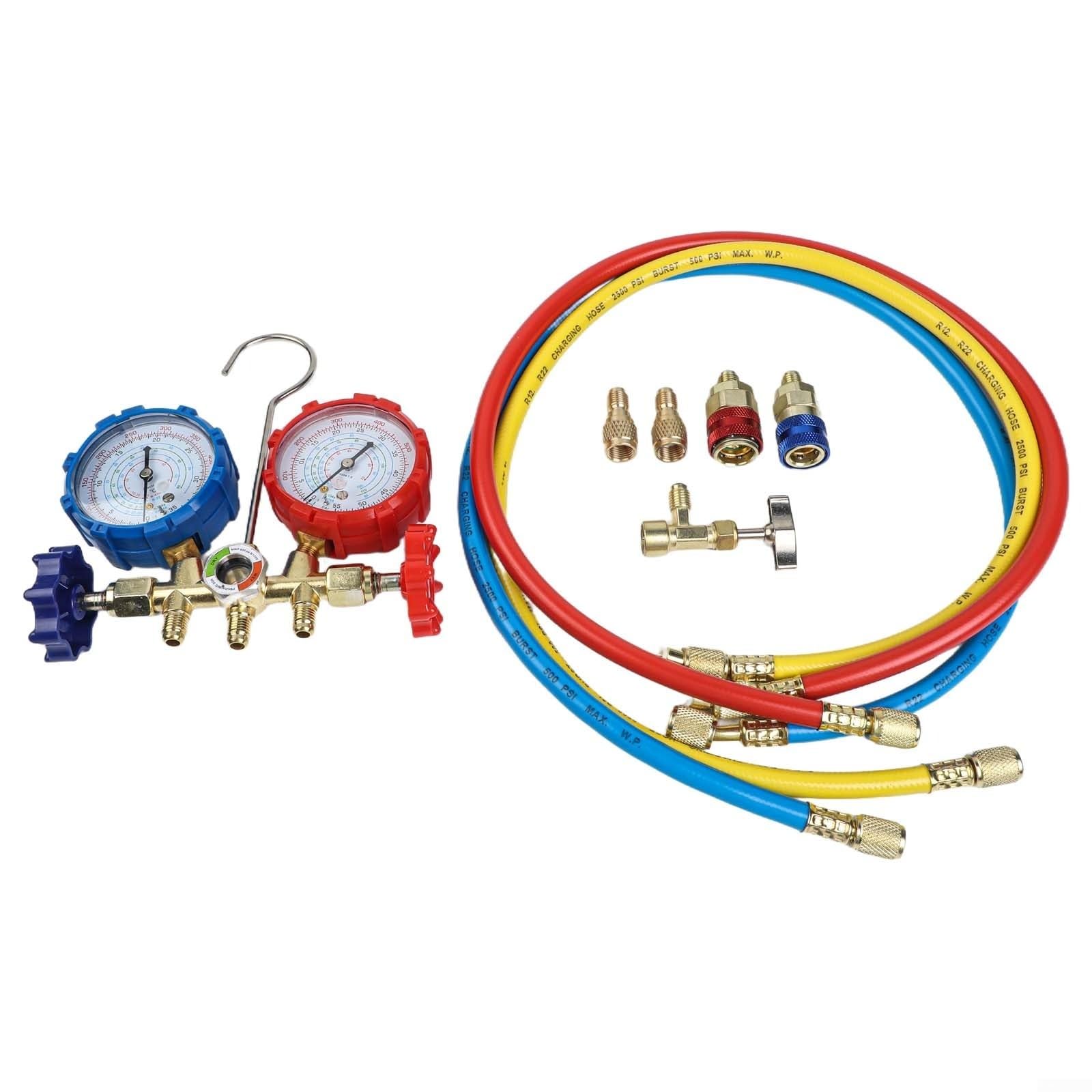 Klimaanlagen Werkzeug Diagnose Manometer Set Mit Schlauch Und Haken Für R410A R404A R134A R22 R32 Druckmessgerät Tester Kit 5 Fuß Schläuche 9-teilig