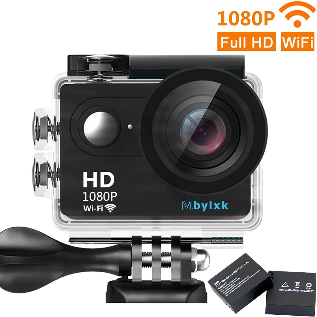 Action Camera WiFi 1080P Sports Cam Full HD 30 M Waterproof 170 ° Wide Angle 2.0 inch Screen with Accessories Kits For Bicycle Motorcycle Diving Swimming etc. (Black)