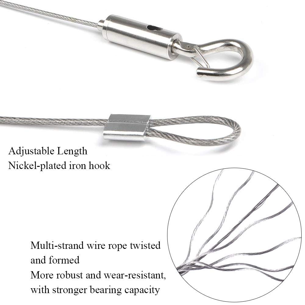 Kit 4 Cavi In Acciaio Inox Per Appendere Quadri – Regolabili, Con Ganci, Lunghezza 2m, Diametro 1,5mm, Carico Fino A 30 Kg