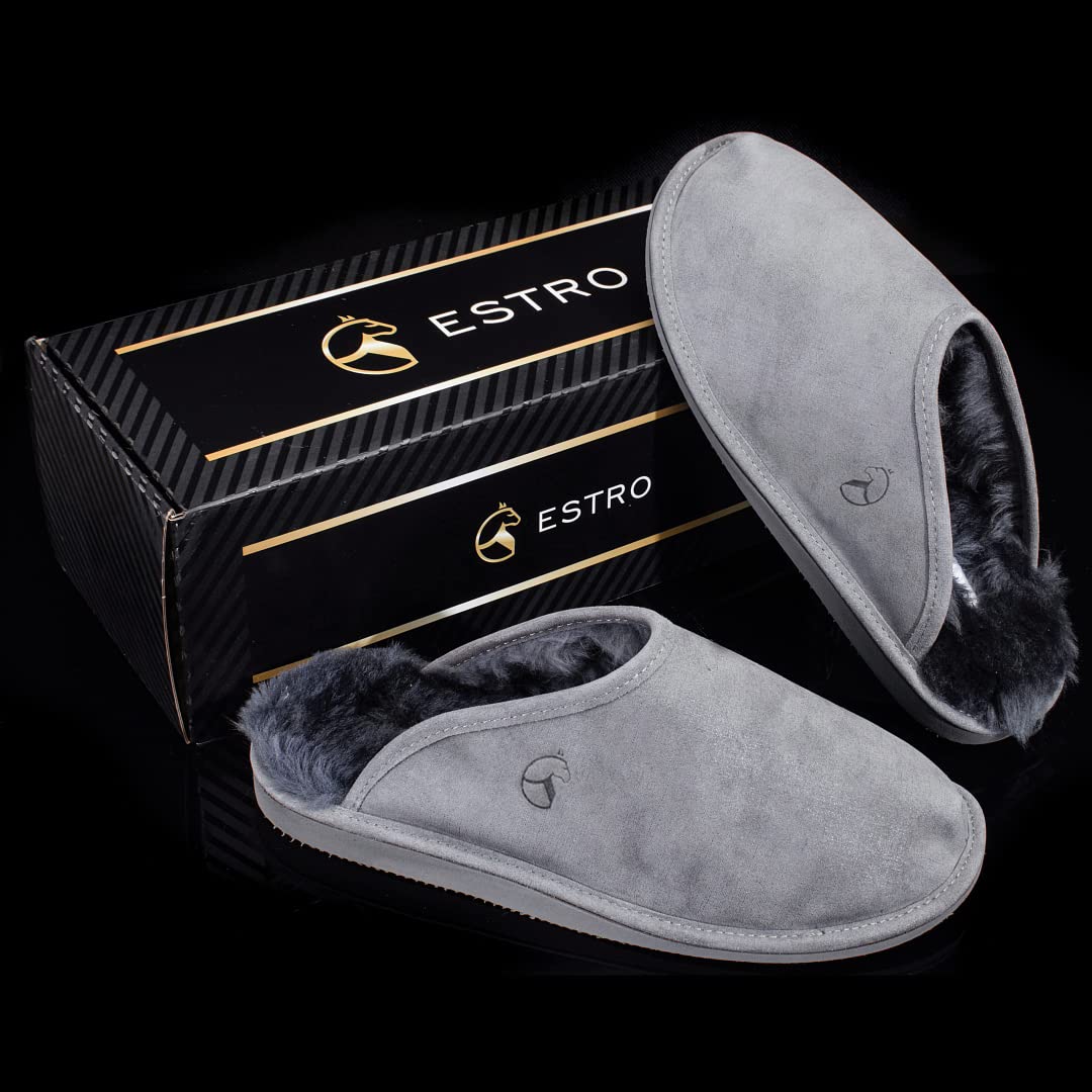 ESTRO Pantofole Uomo Inverno Ciabatte Casa Pantofola Ciabatta Vera Pelle SNUG Beige Classico
