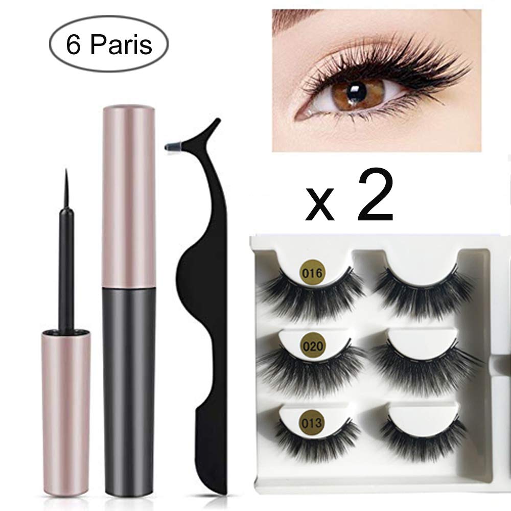 2 Set Magnetic Eyeliner and Lashes Kit, Magnetic Eyelashes for Magnetic Lashes Set, With Reusable Lashes 6 Pairs