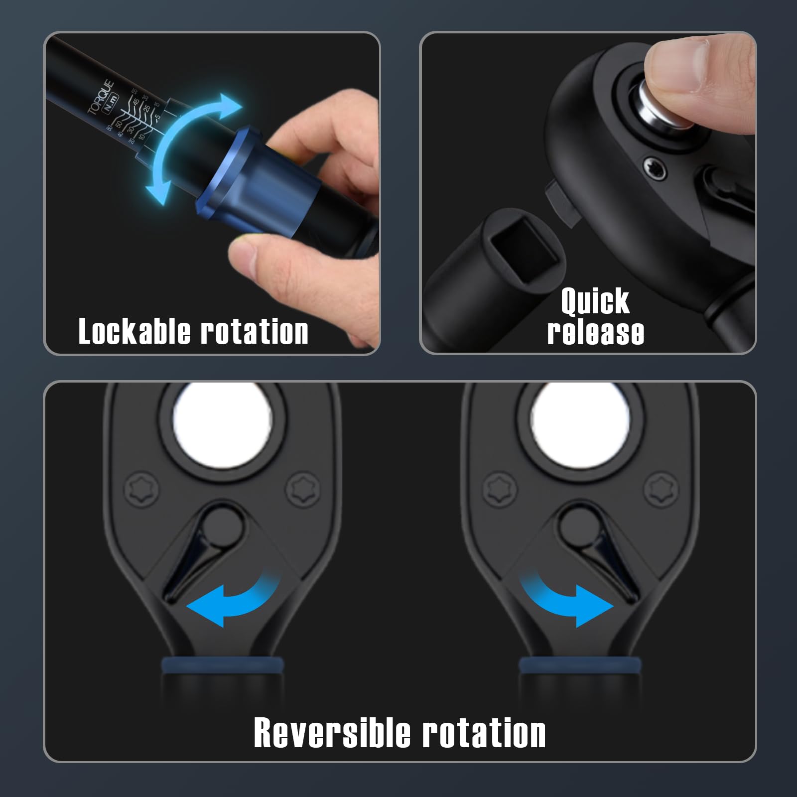 Juego de Llaves Dinamométricas 11 Piezas, Precisión ±3%, 1/2" 3/8" 1/4", Carraca Reversible 72 Dientes, Certificado de Calibración y Estuche Rígido para Auto, Moto, Bicicleta