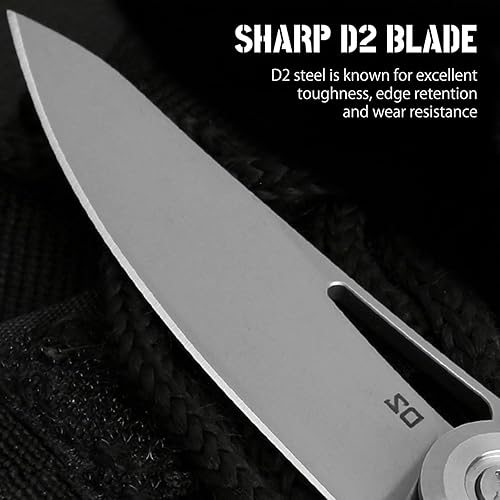 Miniatura 4 de VTQ Navajas de bolsillo para hombre, cuchillo plegable de acero D2 de 2.6 pulgadas con clip, mango G10, bloqueo de forro de seguridad, cuchillos de