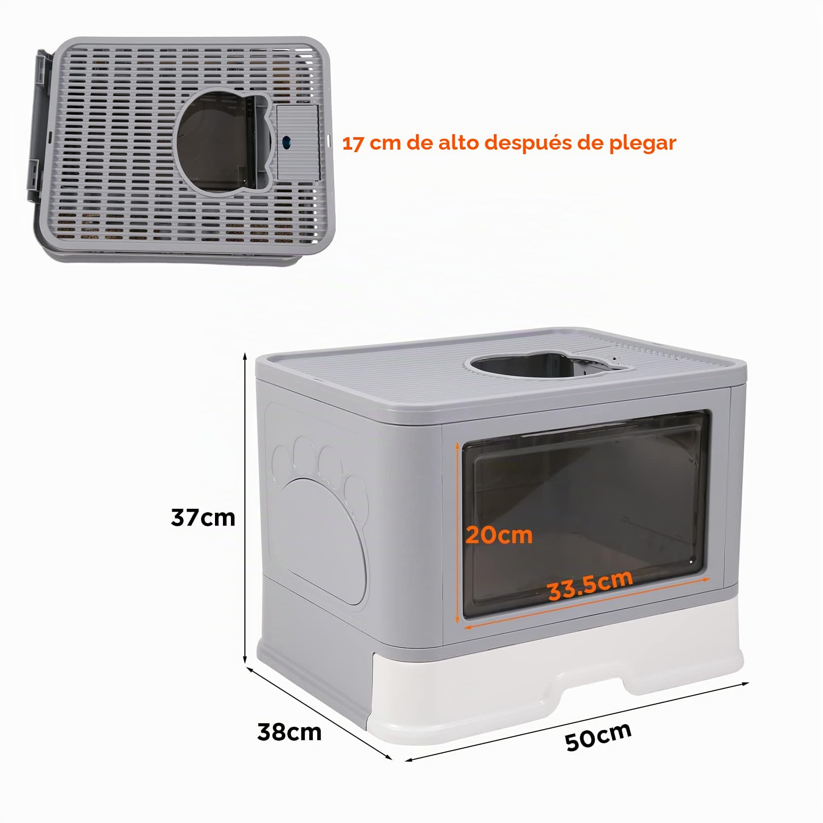 BingoPaw Arenero Gatos Cubierto Grande XXL con Cajon Bandeja Extraíble Caixa de Areia para Gatos Plegable Cerrado sin Olor con Pala y Almacenamiento de Bolsa de Basura, Cepillo de Masaje