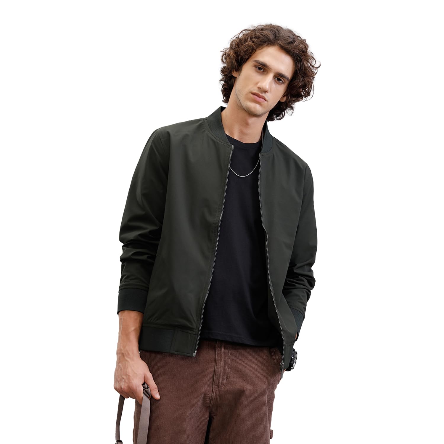 WROGN Men's Solid Bomber Jacket | Dark Green Casual Outerwear | Dark Green | XXL in green