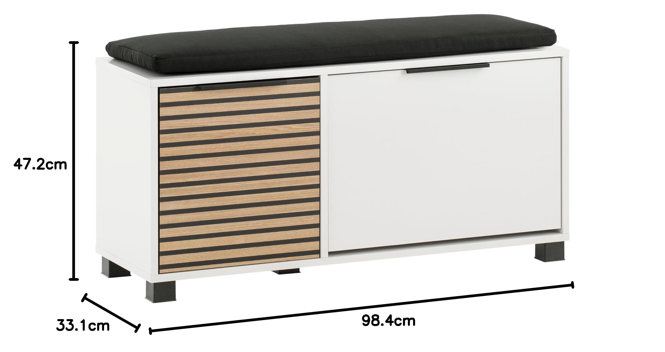 Schildmeyer Loft Schuhbank 157169, Mattweiß/Akustikpaneel Optik, 98,4 x 33,1 x 47,2 cm