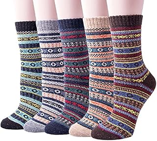 5 Pack Womens Socks Wool Thermal Warm Knitting Ladies Socks for Winter One Size
