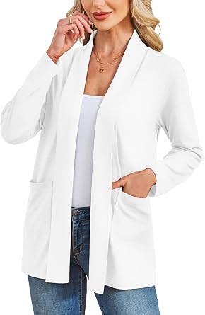 Besshopie Womens Lightweight Cardigan Long Sleeve Open Front Fall Sweater Dusters Shrugs with Pocket