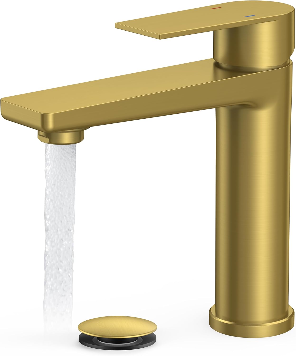 FORIOUS Gold Bathroom Faucet 1 Hole, Single Hole Brushed Gold Bathroom Faucet Single Handle with 1.2 GPM Water-Saving Aerator, Pop Up Drain and Hose, Modern Restroom Sink Tap with Deck Plate, Vanity