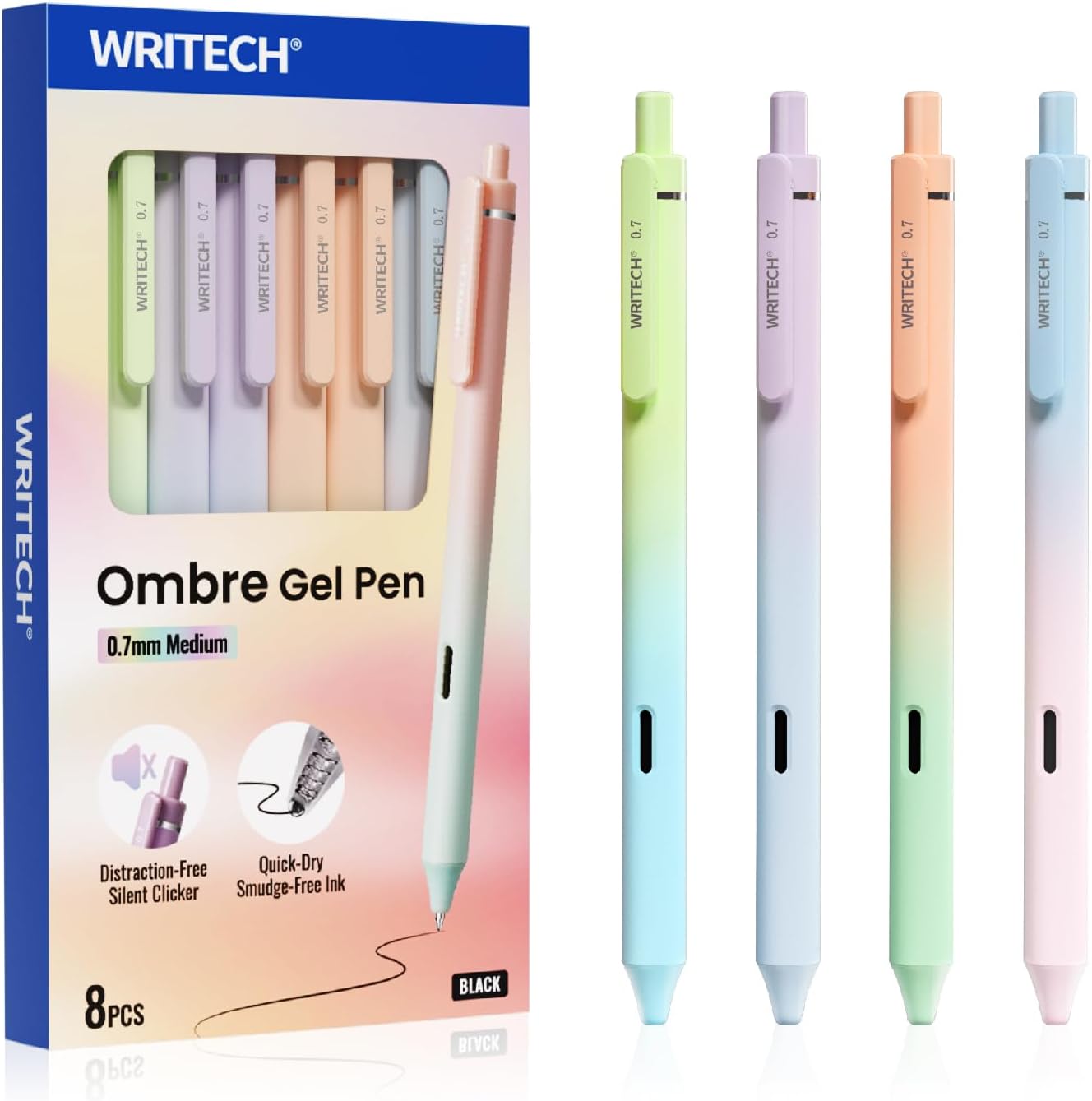 Escritura 8 bolígrafos gel WRITECH tinta negra 0.7 mm miniatura 1