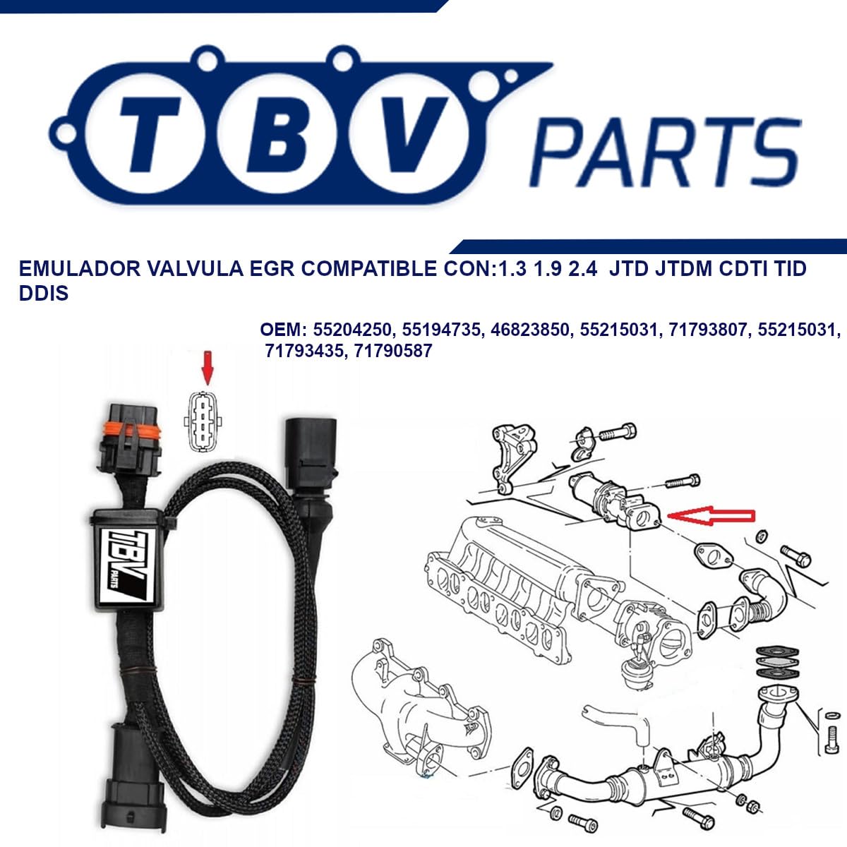 EGR Valve Emulator Compatible with Engines 1.3/1.9/2.4 JTD JTDM