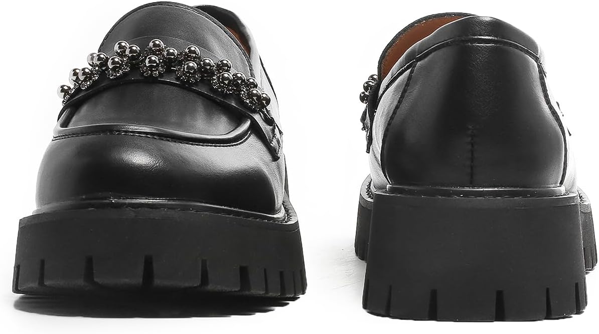 Chunky Loafers Women Platform Loafers for Women Chunky Heel Lug Sole Loafers for Women Slip ons Round Toe - Image 4