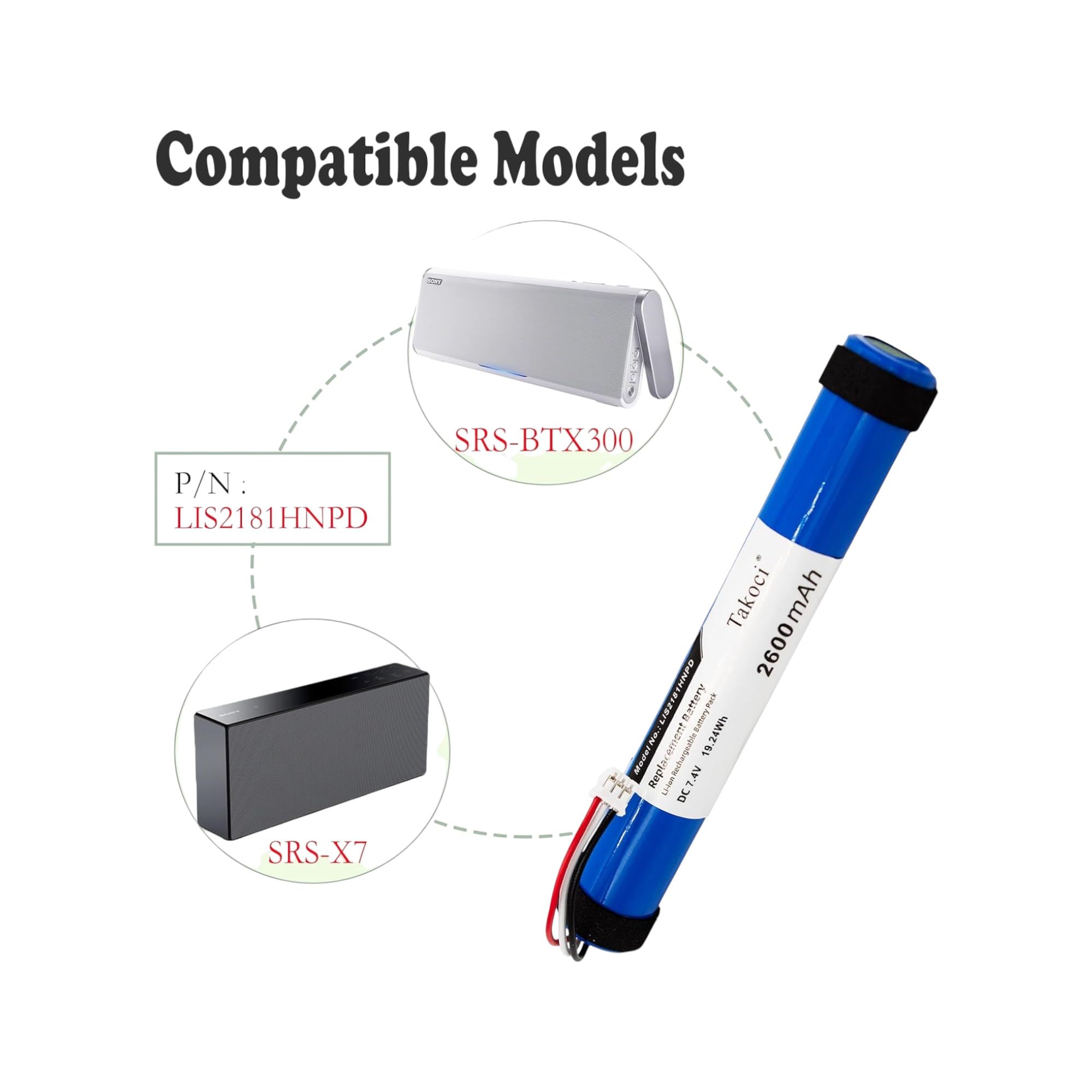 TAWUZUOR Replacement Battery Compatible with SRS-BTX300, SRS-X7 7.4V/2600mAh