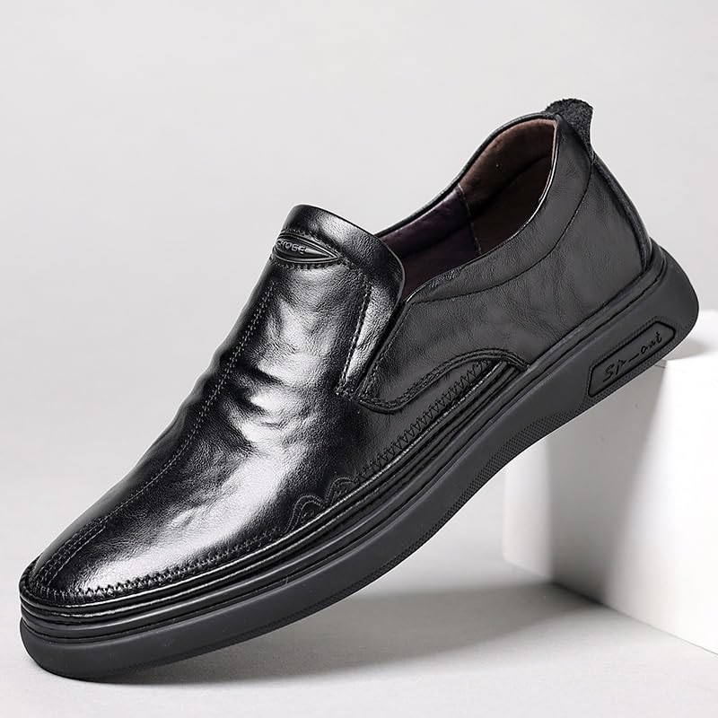Round Toe Leather Shoes Men's Business Casual Loafers Men Lightweight Soft Breathable Slip-on Shoes2