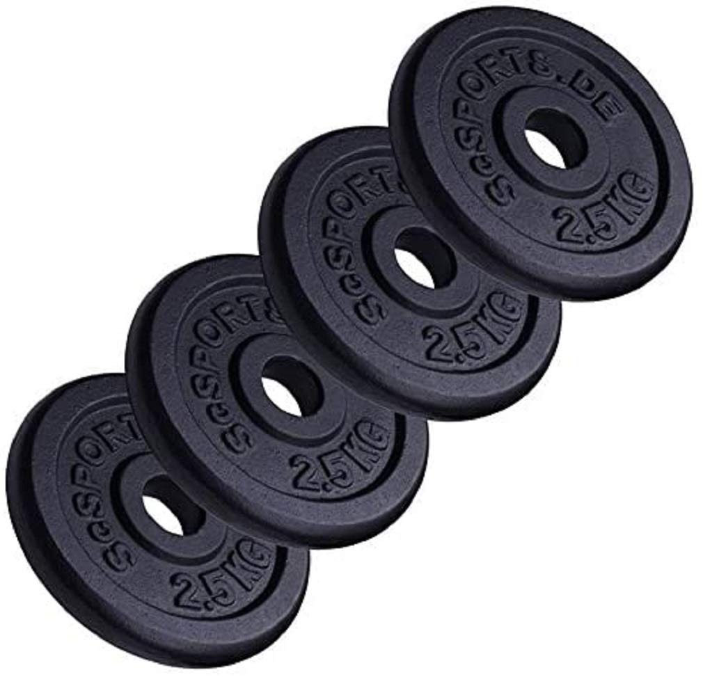 ScSPORTS® Dischi Pesi - Set da 2/4/5/10/15/20 kg, Ghisa, Ø 30/31mm, Nero - Weight Plates, Piastre, Bilanciere, Manubri, Palestra da Casa, Fitness, Allenamento