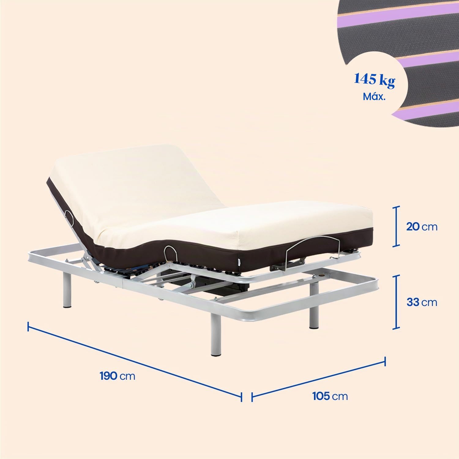 Geriafy Cama articulada con colchón Cotton V6 Remote 105x190 cm | Mando inalámbrico, colchón de 20 cm, funda de algodón, estructura reforzada
