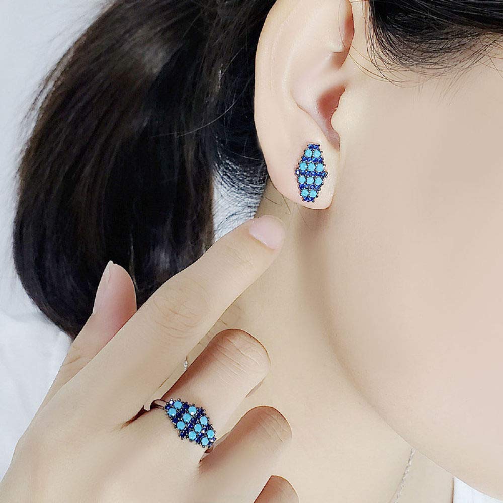 Moda S925 Sterling Silver Necklace Abertura Anillo Pendientes Mujer Joyería Set Geométrico Turquesa Azul Retro Clásico Encanto Creativo Regalo De Alta Gama