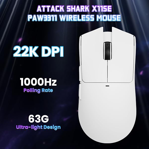 ATTACK SHARK X11SE Souris de Jeu sans Fil, Ultra-légère, 63g, avec Capteur PixArt PAW3311, 22000 PPP, Trimode BT/2,4GHz/Filaire, 1000 Hz, Batterie 300 mAh, Double Pilote, pour PC/Mac (Blanche) - 3