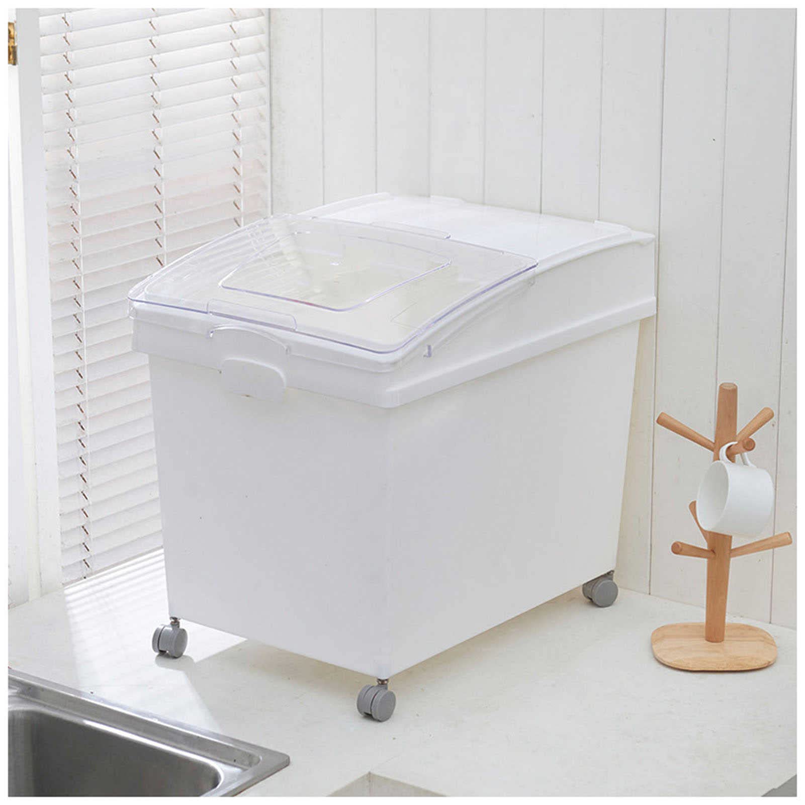 Contenedor de ingredientes comerciales con cuchara, contenedor apilable de almacenamiento de alimentos para organización de cocina, contenedor de plástico resistente con tapa para harina(40L)