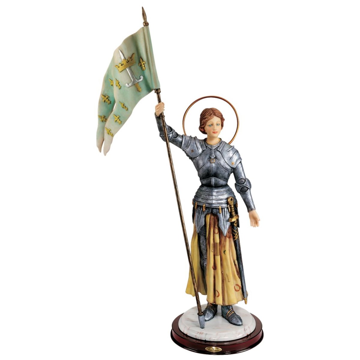 Design Toscano Joan of Arc, Patron of France Woman Knight Statue Figurine, 8 inches wide, 23 inches tall, Cast Stone Resin, Full Color Paint